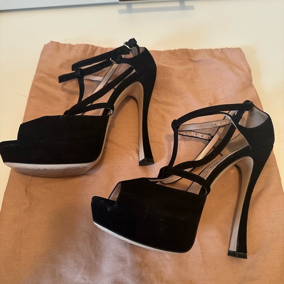 Miu Miu heels. Black. Velvet fabric. Size EU 37.5. - Picture 4 of 4